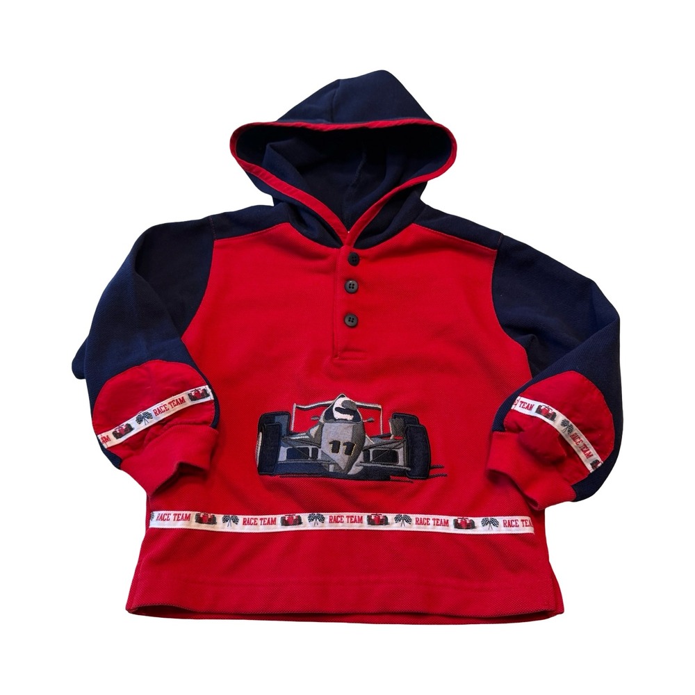 Small Steps Boys 4T Race Car Team Hooded Henley Embroidered‎ Sweatshirt